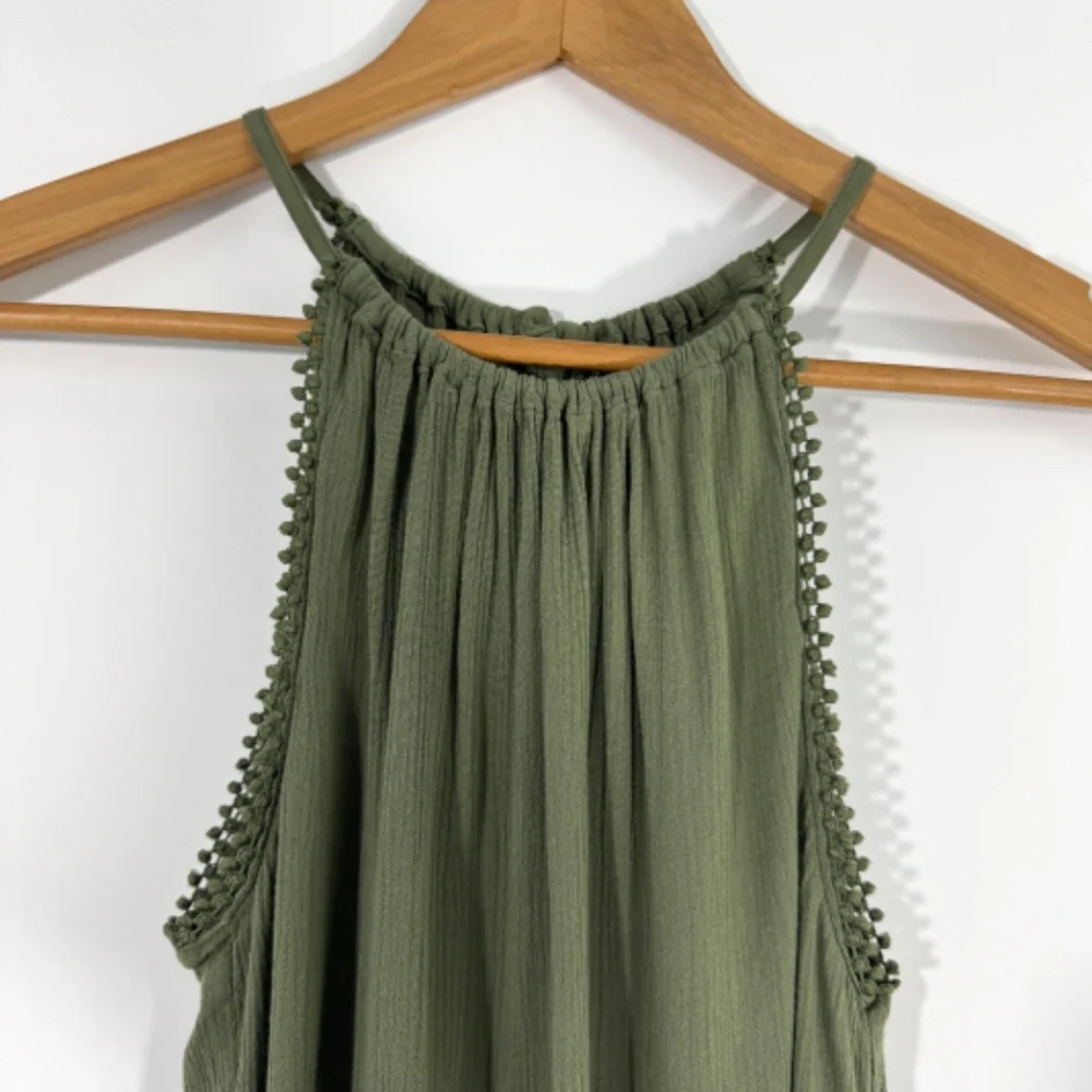 H&M Divided Women’s Size 0 XS Olive Green Crochet Trim Sleeveless Tank Top - Picture 3 of 9